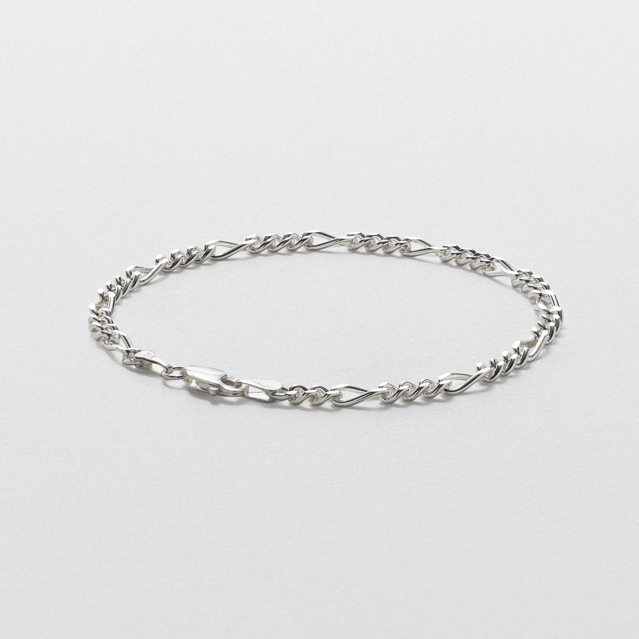 Sterling Silver Figaro Bracelet - Polished 3.5mm