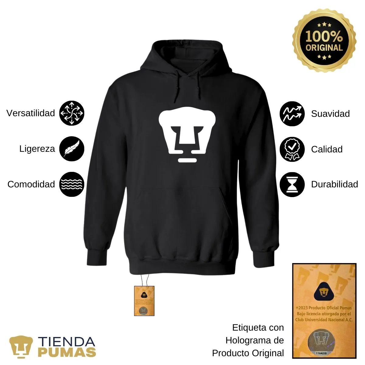 Sudadera Mujer Hoodie Pumas UNAM Logo Monocromatico Vinil