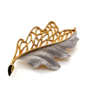 【USA輸入】 ヴィンテージ JJ オープンワーク リーフ ブローチ/Vintage JJ Openwork Leaf Brooch