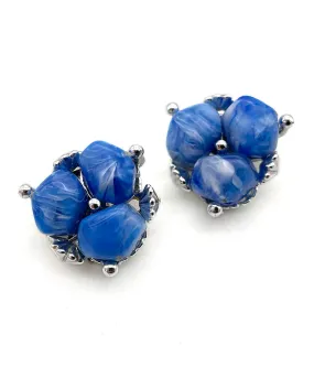 【USA輸入】ヴィンテージ CORO ブルー マーブル ルーサイト イヤリング/Vintage CORO Blue Marble Lucite Clip On Earrings