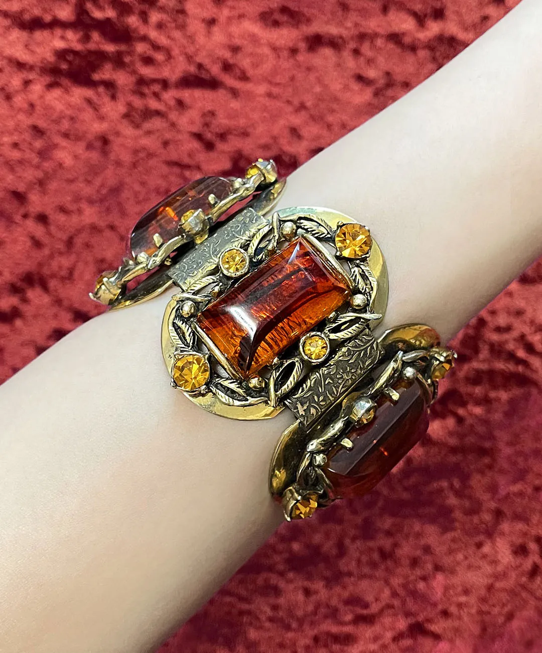 【USA輸入】ヴィンテージ SELRO アンバー トパーズ ビジュー ブレスレット/Vintage SELRO Amber Topaz Bijou Bracelet