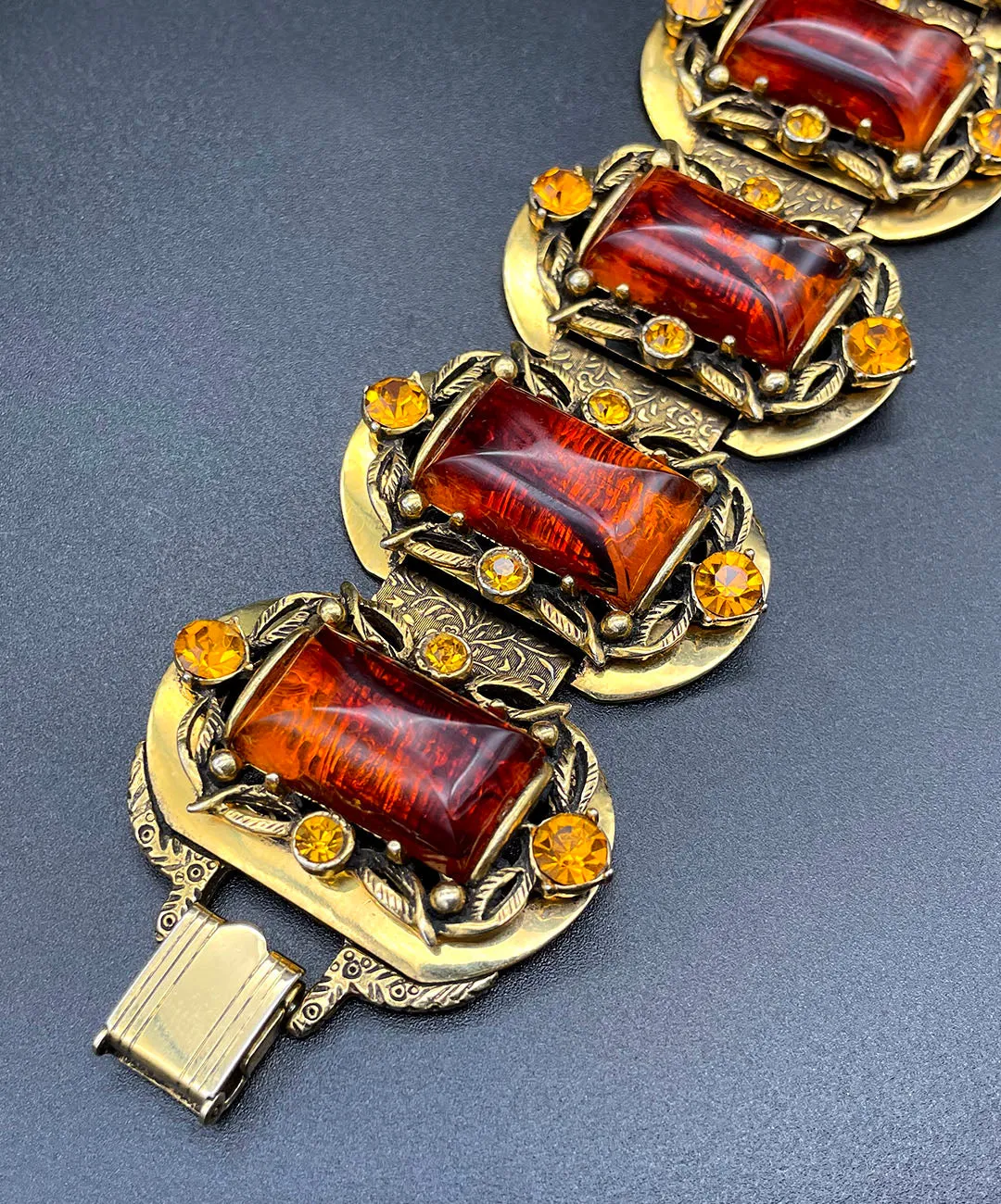 【USA輸入】ヴィンテージ SELRO アンバー トパーズ ビジュー ブレスレット/Vintage SELRO Amber Topaz Bijou Bracelet