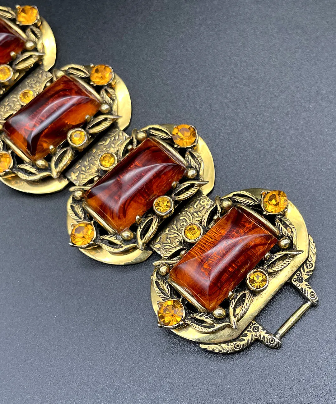 【USA輸入】ヴィンテージ SELRO アンバー トパーズ ビジュー ブレスレット/Vintage SELRO Amber Topaz Bijou Bracelet