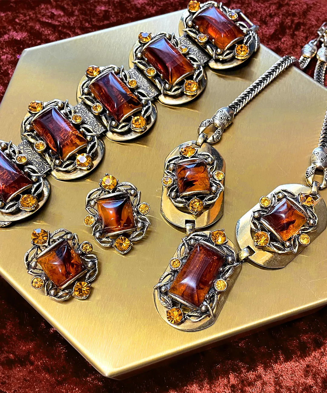 【USA輸入】ヴィンテージ SELRO アンバー トパーズ ビジュー ブレスレット/Vintage SELRO Amber Topaz Bijou Bracelet