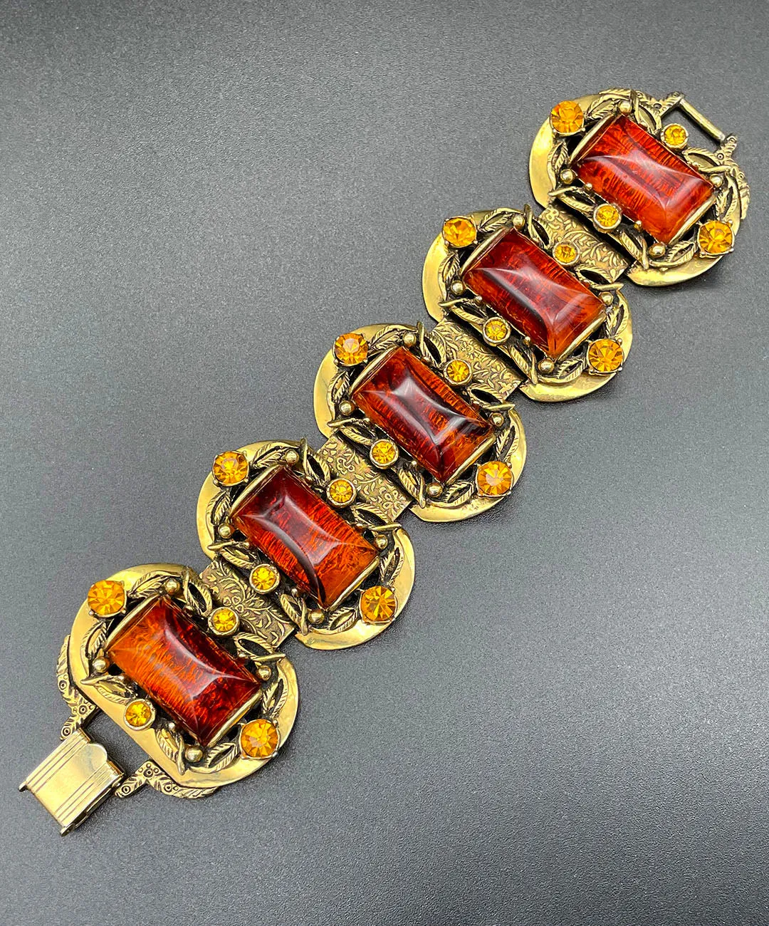 【USA輸入】ヴィンテージ SELRO アンバー トパーズ ビジュー ブレスレット/Vintage SELRO Amber Topaz Bijou Bracelet