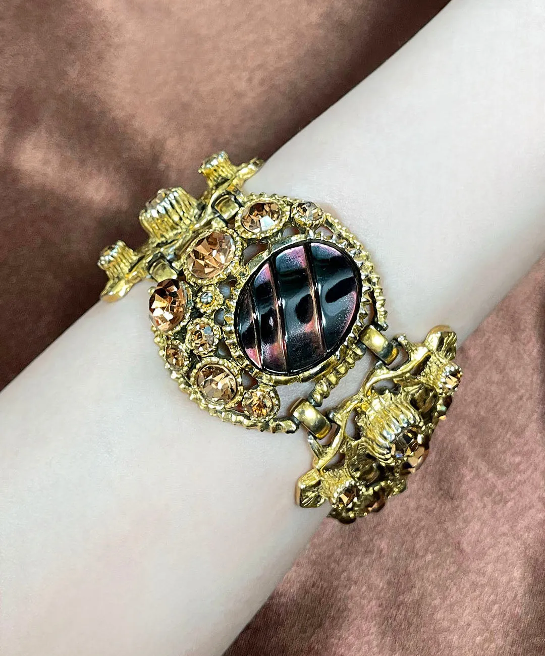 【USA輸入】ヴィンテージ SELRO ブロンズ トパーズ ビジュー ブレスレット/VINTAGE SELRO BRONZE TOPAZ BIJOU Bracelet