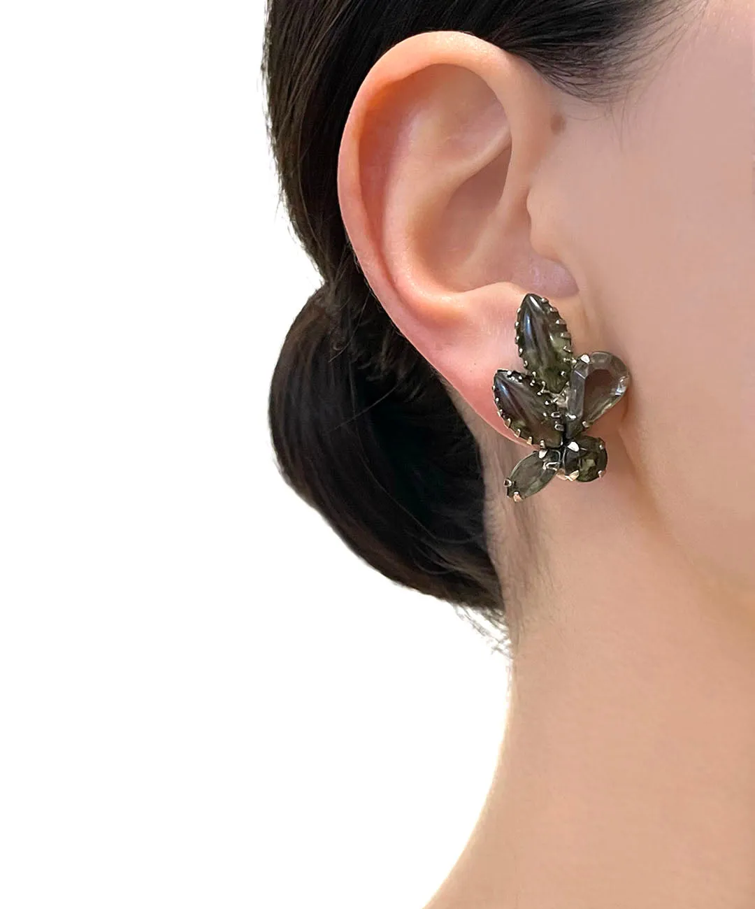 【USA輸入】ヴィンテージ カーキグレー ビジュー イヤリング/Vintage Khaki Gray Aurora Clip On Earrings