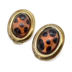 【USA輸入】ヴィンテージ ブラウン ドット カボション イヤリング/Vintage Brown Polka Dots Clip On Earrings