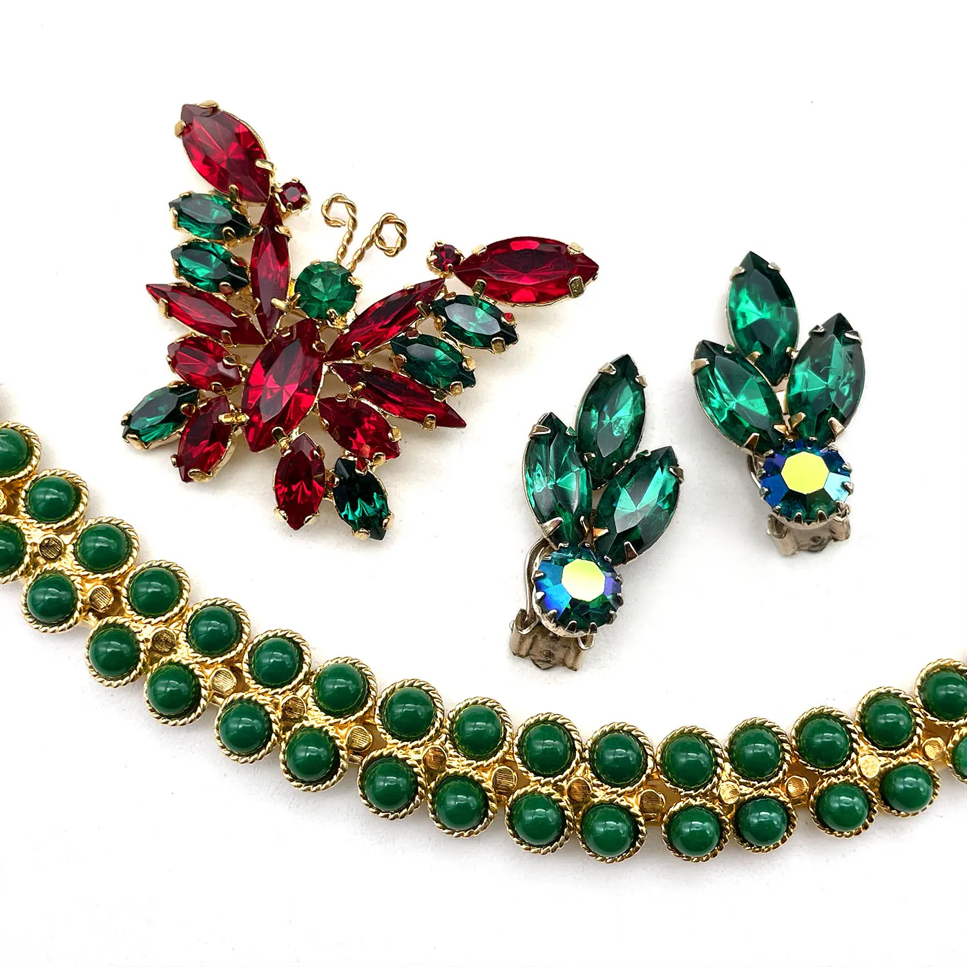 【USA輸入】ヴィンテージ レッド グリーン バタフライ ビジュー ブローチ/Vintage Red Green Butterfly Bijou Brooch