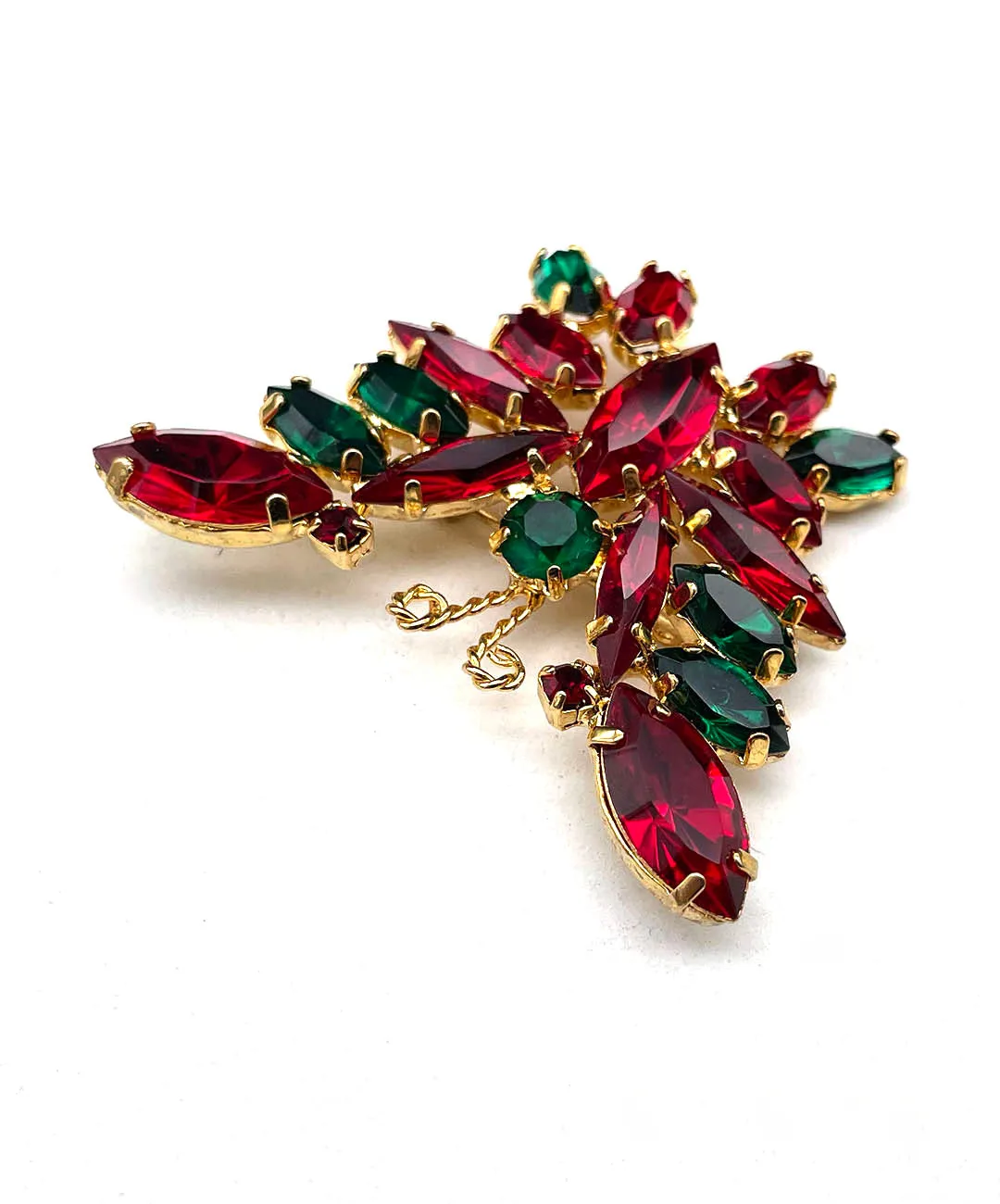 【USA輸入】ヴィンテージ レッド グリーン バタフライ ビジュー ブローチ/Vintage Red Green Butterfly Bijou Brooch