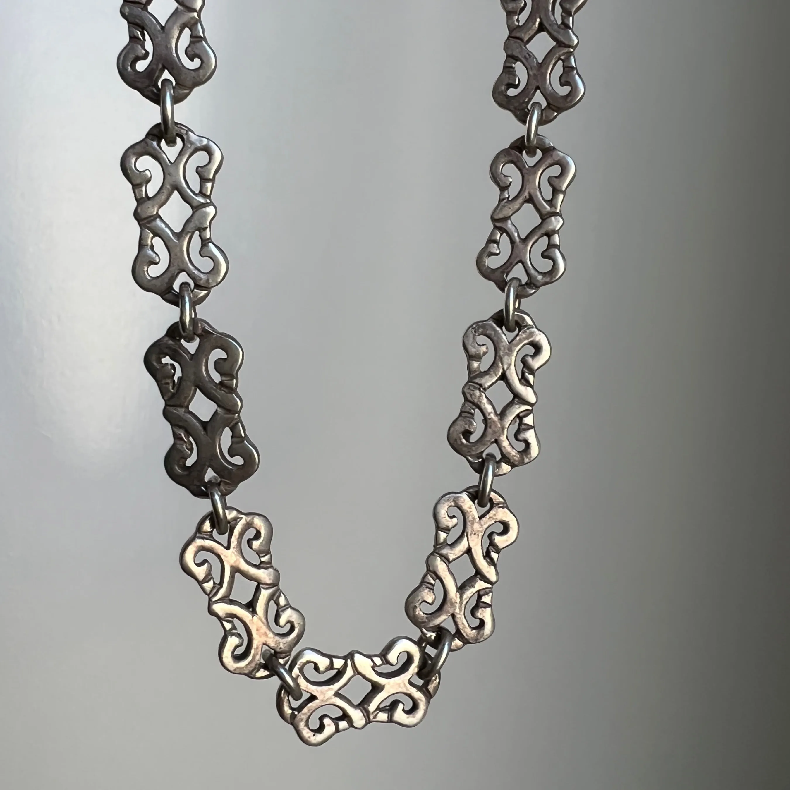 V I N T A G E // lace links / sterling silver fancy ornate filigree link necklace / 18.25, 25g