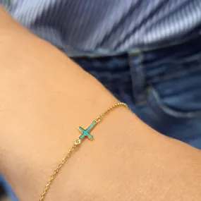 Vernus | Tiny Cross Bracelet | Turquoise Enamel | GPS 925