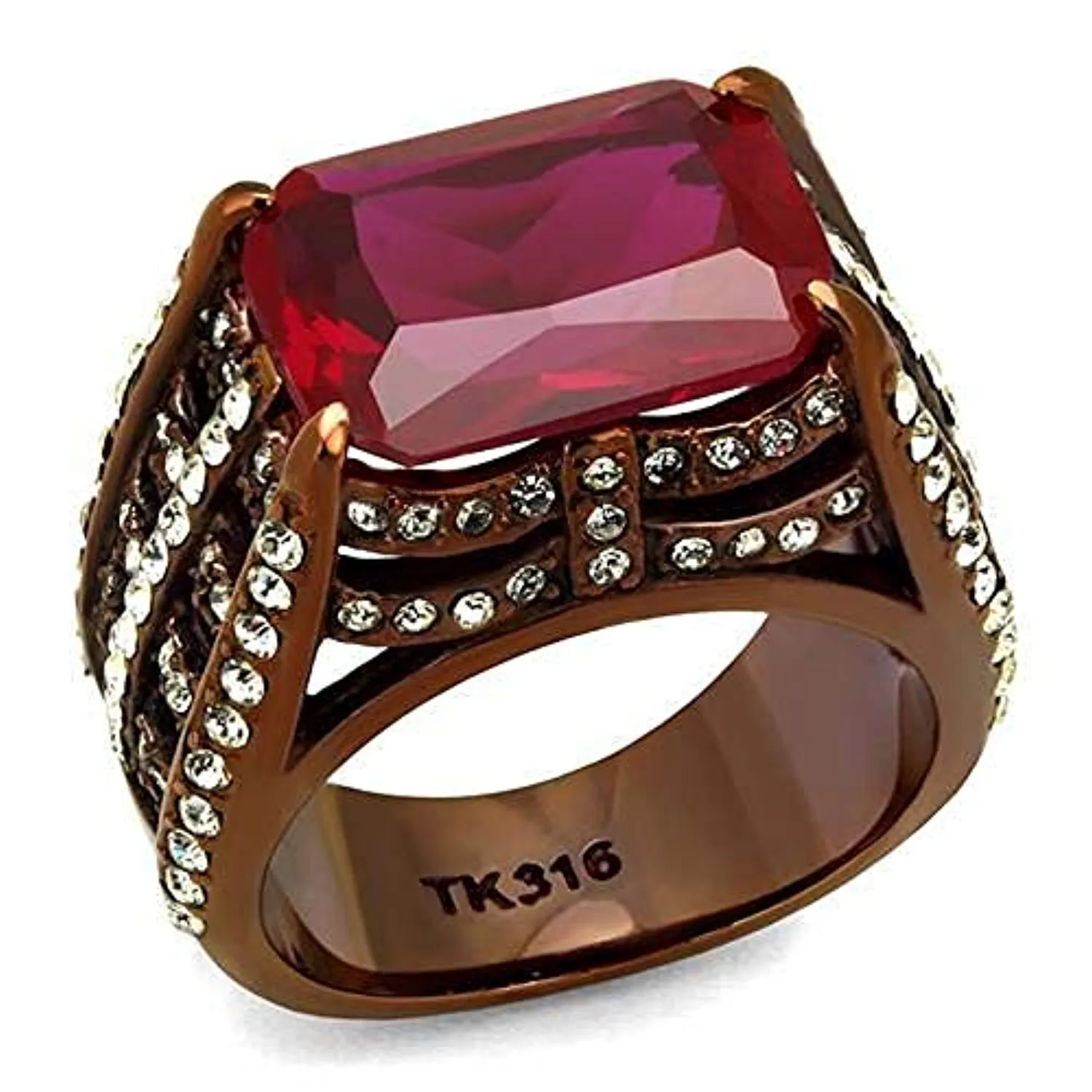 WildKlass Stainless Steel Ring IP Coffee Light Women Synthetic Garnet