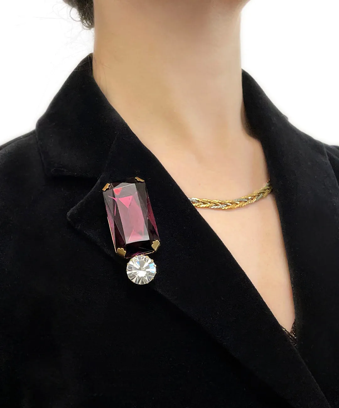 【ドイツ買付】ヴィンテージ SEIBOTH  バーガンディ クリア ガラス ブローチ/Vintage SEIBOTH Burgundy Clear Glass Brooch