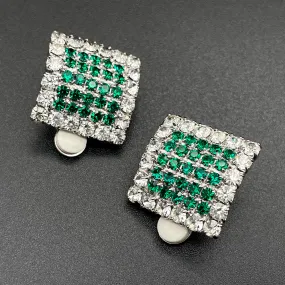 【フランス輸入】ヴィンテージ スクエア ビジュー パヴェ イヤリング/Vintage Square Bijou Pave Clip On Earrings